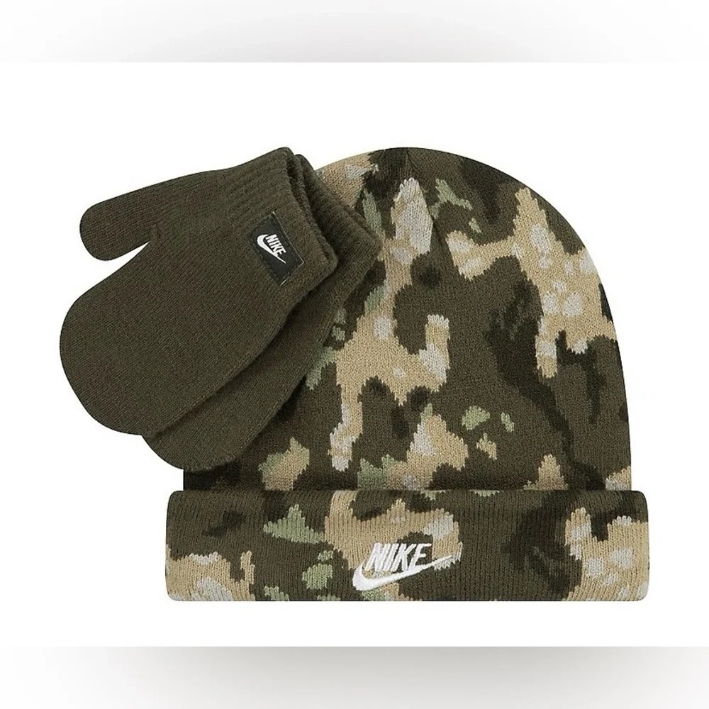 NWT |  Olive Green Toddler Nike Club Beanie & Mittens Set - 2T-4T
